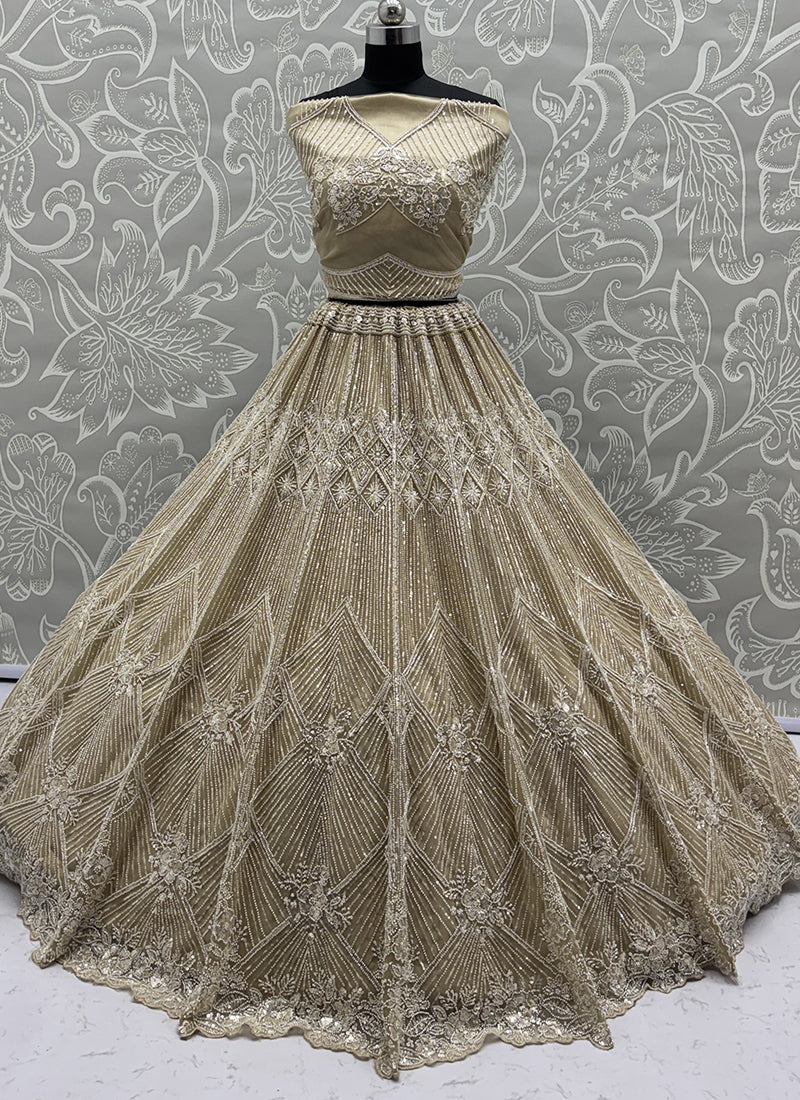 Beige Net Embroidery Work Bridal Wear Lehenga Choli SW552736
