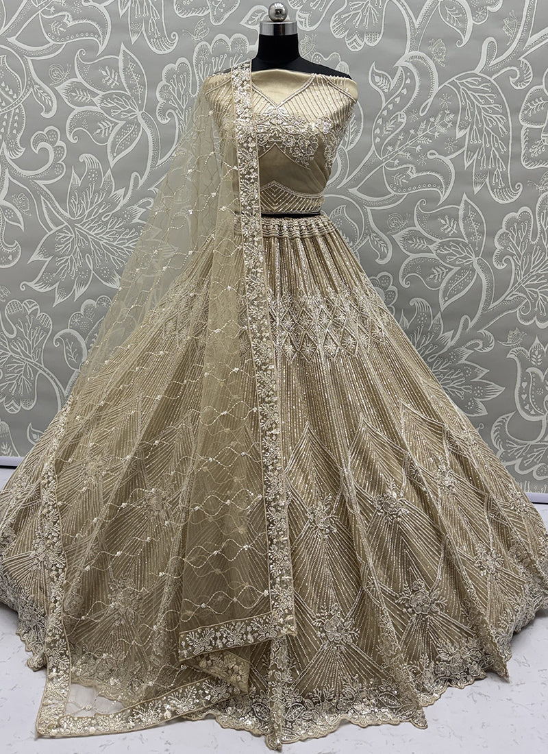 Beige Net Embroidery Work Bridal Wear Lehenga Choli SW552736