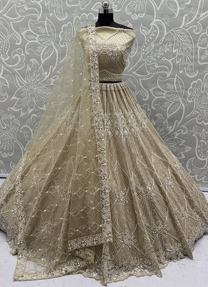Beige Net Embroidery Work Bridal Wear Lehenga Choli SW552736
