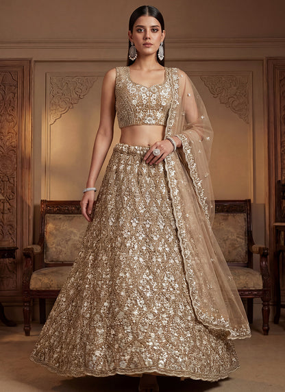 Beige Net Embroidery Work Bridal Wear Lehenga Choli SW920261