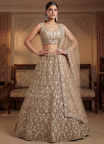 Beige Net Embroidery Work Bridal Wear Lehenga Choli SW920261