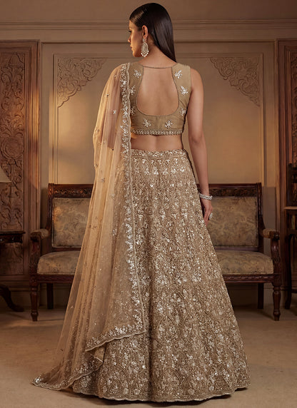 Beige Net Embroidery Work Bridal Wear Lehenga Choli SW920261