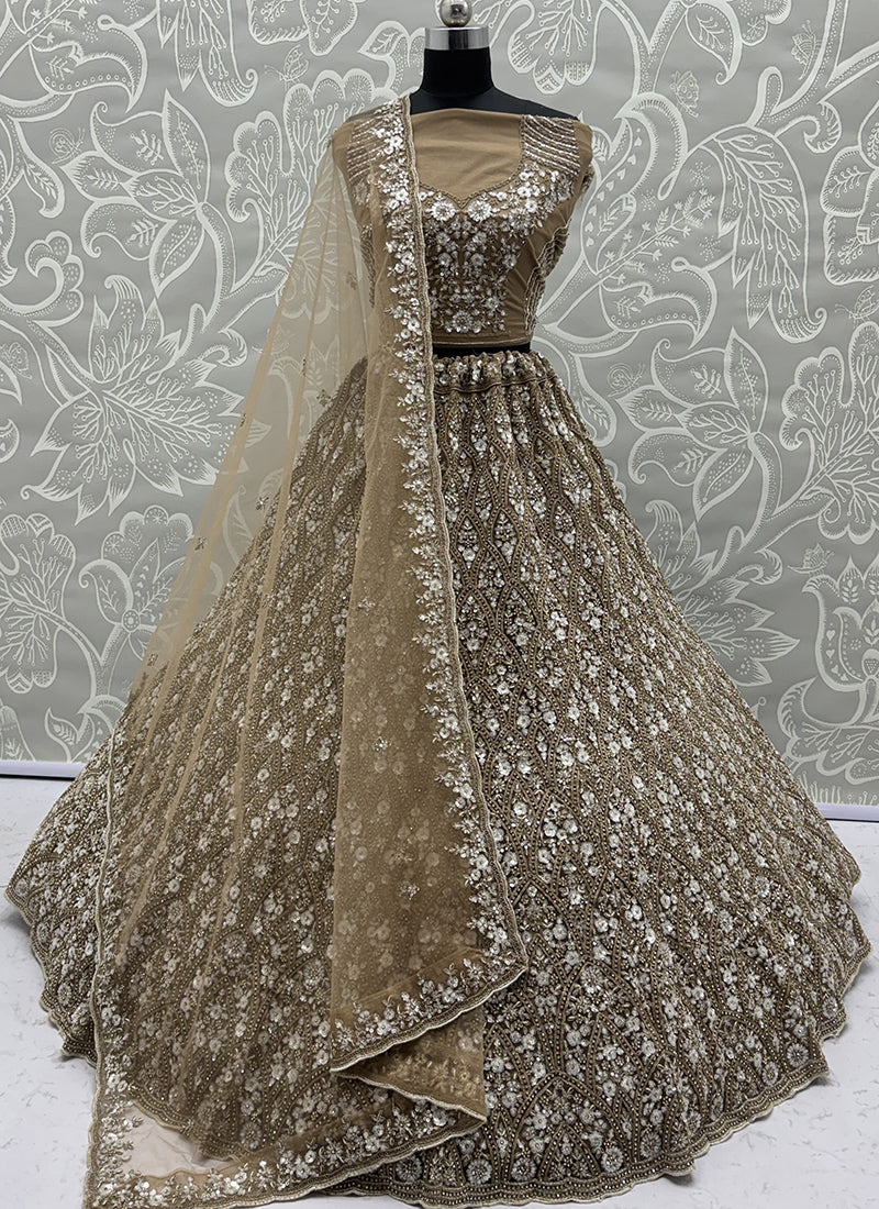 Beige Net Embroidery Work Bridal Wear Lehenga Choli SW920261