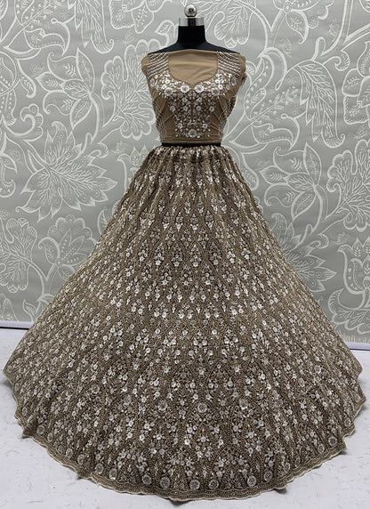 Beige Net Embroidery Work Bridal Wear Lehenga Choli SW920261