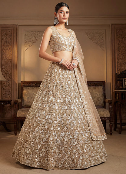 Beige Net Embroidery Work Bridal Wear Lehenga Choli SW920261