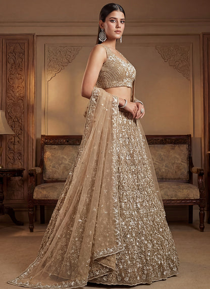 Beige Net Embroidery Work Bridal Wear Lehenga Choli SW920261