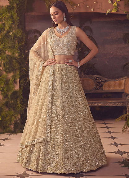 Beige Net Sequins Work  Wedding Wear Lehenga Choli SW600054