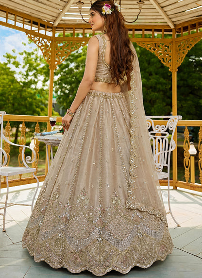 Beige Satin Hand Work Wedding Wear Lehenga Choli SW640650