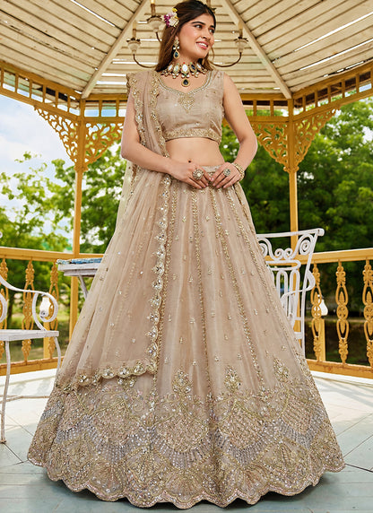 Beige Satin Hand Work Wedding Wear Lehenga Choli SW640650