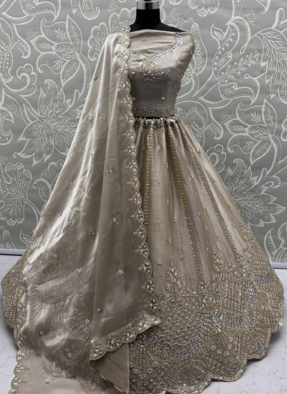 Beige Satin Hand Work Wedding Wear Lehenga Choli SW640650