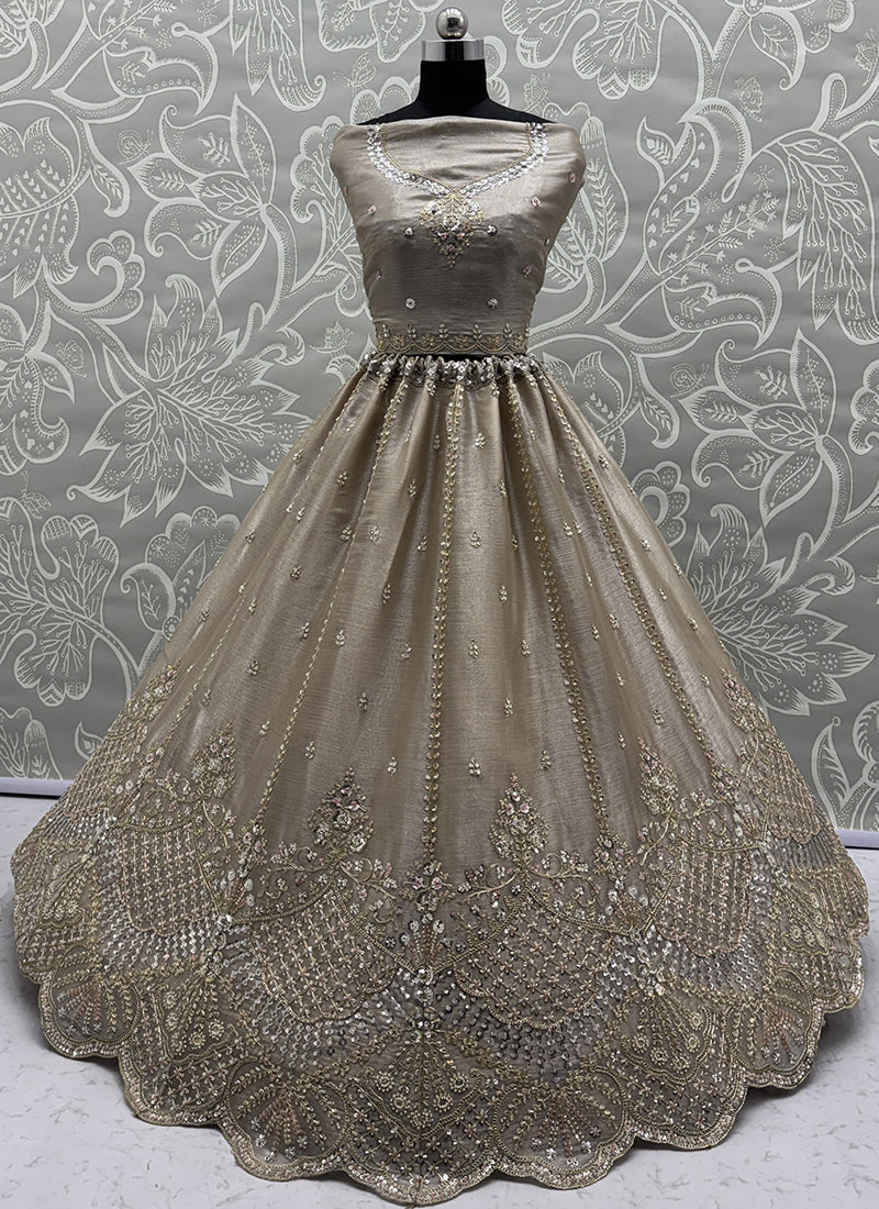 Beige Satin Hand Work Wedding Wear Lehenga Choli SW640650