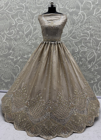 Beige Satin Hand Work Wedding Wear Lehenga Choli SW640650