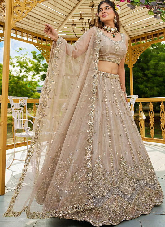 Beige Satin Hand Work Wedding Wear Lehenga Choli SW640650