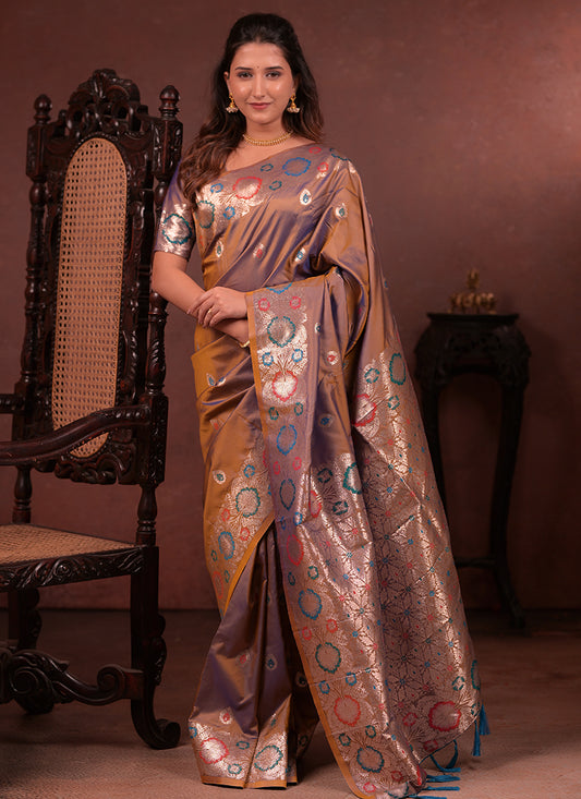 Silk Beige Saree with Border Work for Wedding Wear 380894