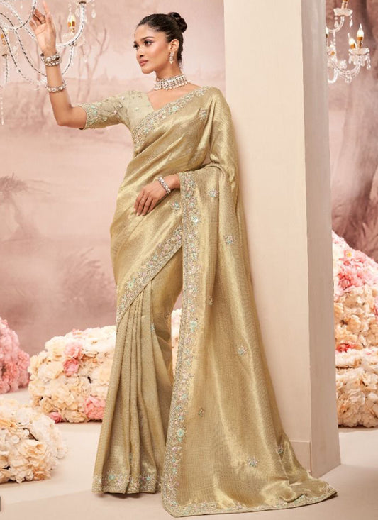 Beige Silk Hand Work Wedding Wear Saree SW723597