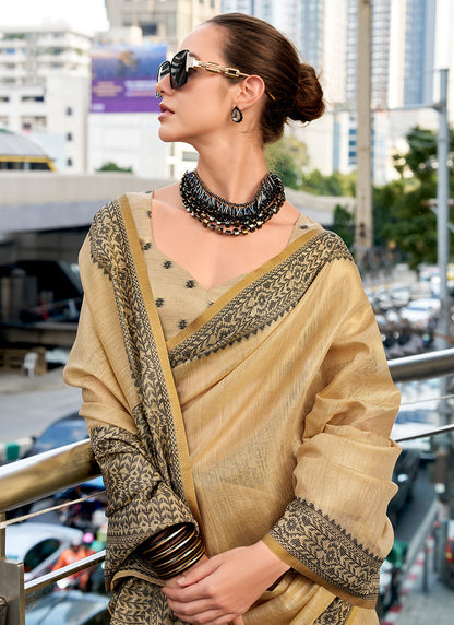 Beige Tissue Silk Printed Work Occasional Wear Saree SW496189