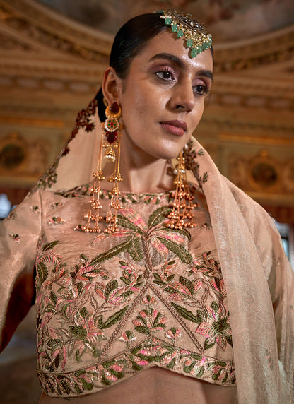 Beige Tissue Silk Thread Work Occasional Wear Saree SW643569