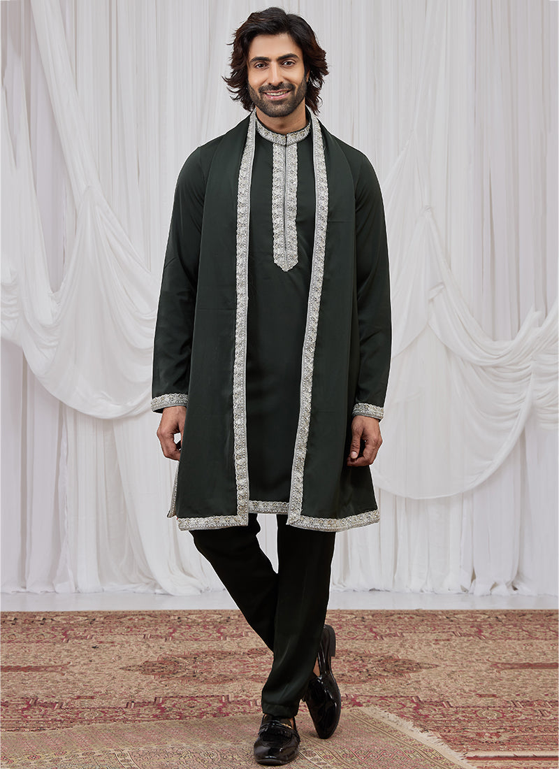 Black Armani  Hand Work Occasional Wear Readymade Kurta Pajama SW837588
