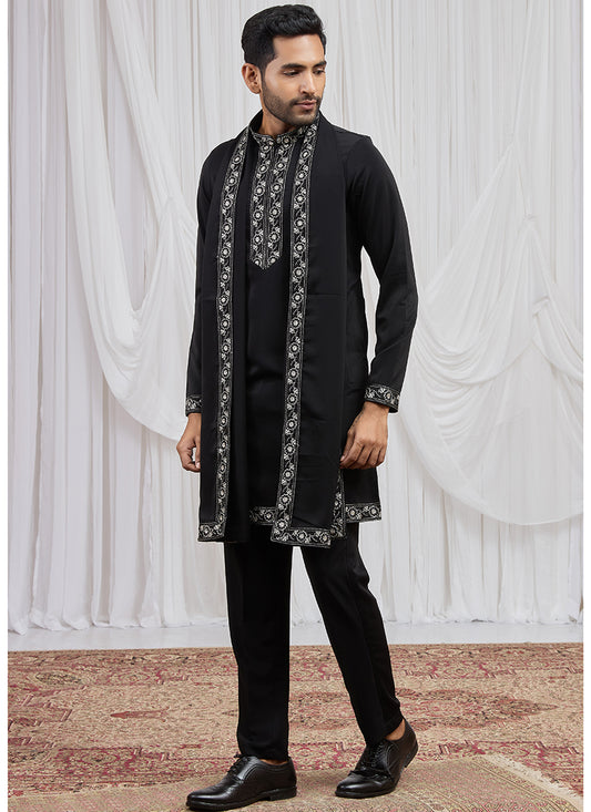 Black Armani  Hand Work Occasional Wear Readymade Kurta Pajama SW548398