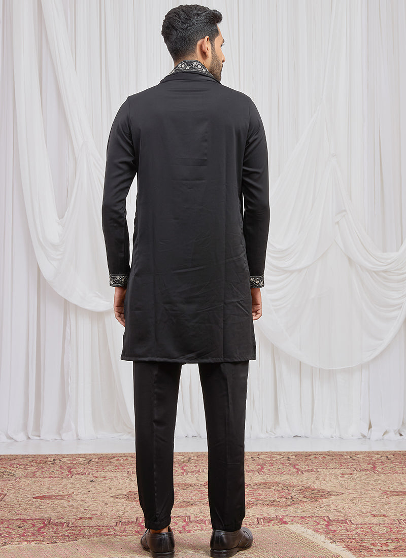 Black Armani  Hand Work Occasional Wear Readymade Kurta Pajama SW548398