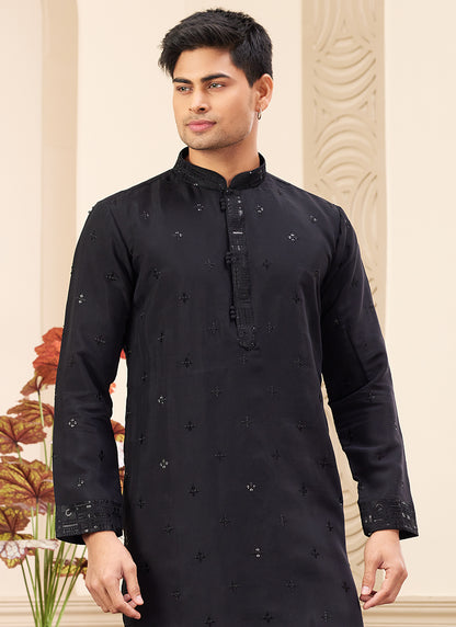 Elegant Black Festive Wear Art Silk Kurta Pajama