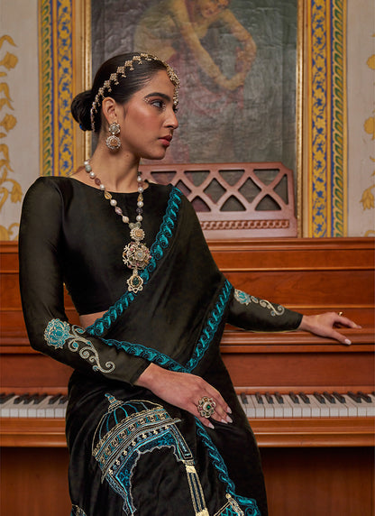 Black Chiffon Embroidery Work Party Wear Saree SW447562