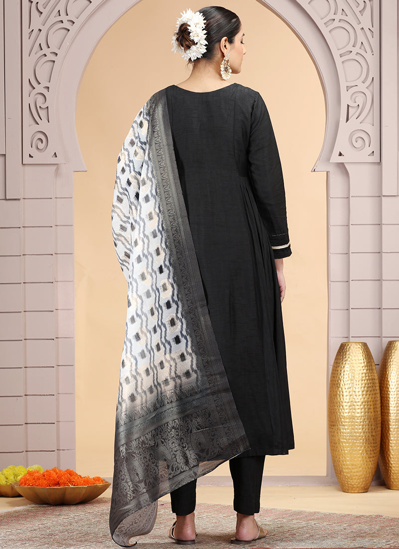 Chiffon Black Party Wear Pattern Pc Work Readymade Salwar Suit 386181