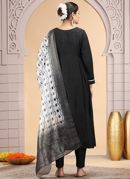 Chiffon Black Party Wear Pattern Pc Work Readymade Salwar Suit 386181