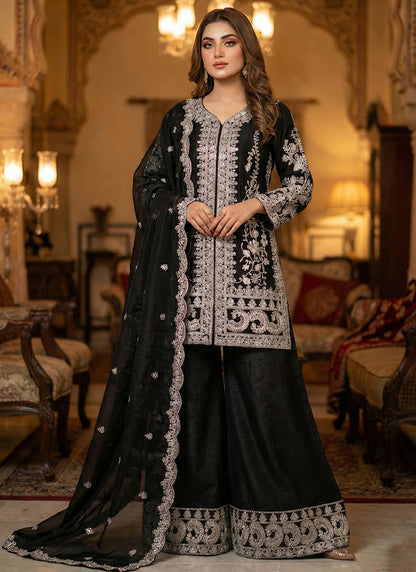 Black Chinon Embroidery Work Eid Wear Readymade Plazzo Suit SW678147