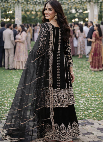 Black Chinon Embroidery Work Eid Wear Readymade Plazzo Suit SW742541