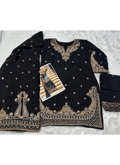 Black Chinon Embroidery Work Occasional Wear Readymade Plazzo Suit SW392283