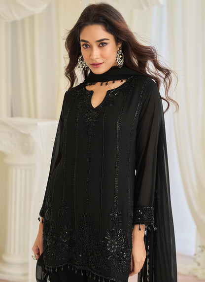 Black Chinon Silk Embroidery Work Festival Wear Readymade Salwar Suit SW900457