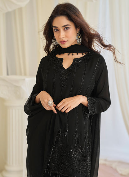 Black Chinon Silk Embroidery Work Festival Wear Readymade Salwar Suit SW900457