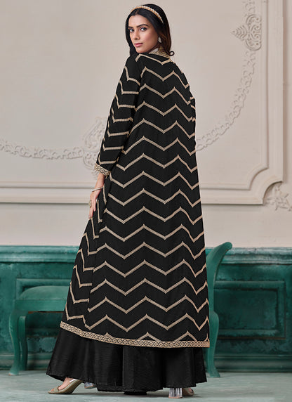Black Chinon Silk Embroidery Work Party Wear Indowestern Suit SW852230