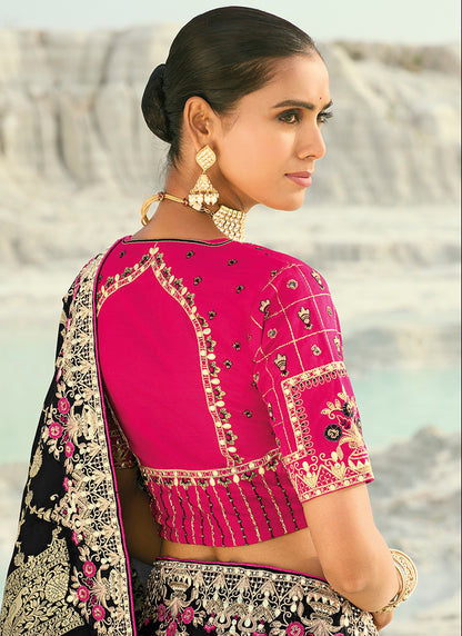 Dola Viscose Black Wedding Wear Heavy Work Wedding Saree 386453