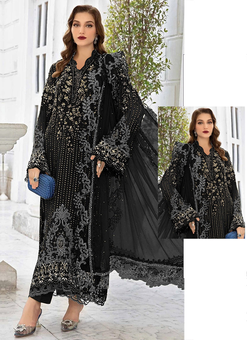 Faux Georgette Black Eid Wear Embroidery Work Pakistani Suit 387812