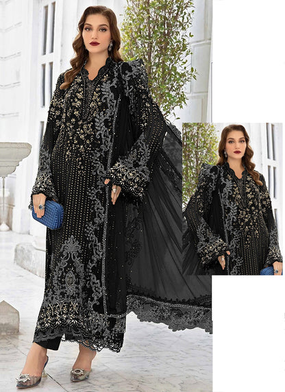 Faux Georgette Black Eid Wear Embroidery Work Pakistani Suit 387812