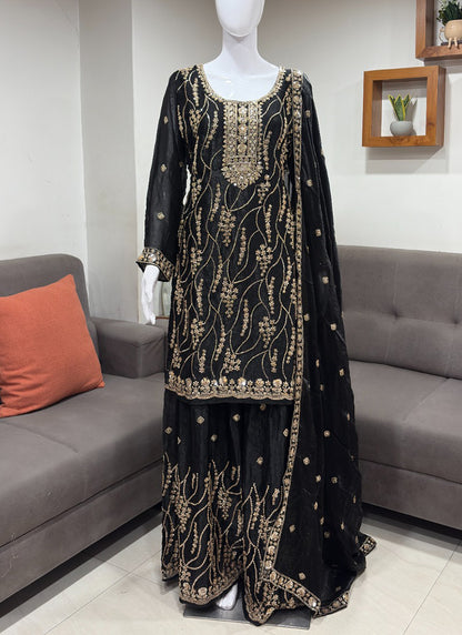 Black Fendy Silk Embroidery Work Festival Wear Readymade Plazzo Suit SW617373