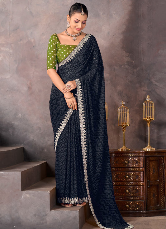 Georgette Black Saree with Embroidery Work for Daily Wear 382821