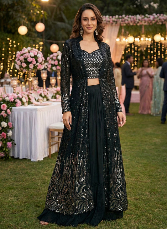 Georgette Black Designer Wear Sequins Work Designer Suit 390703