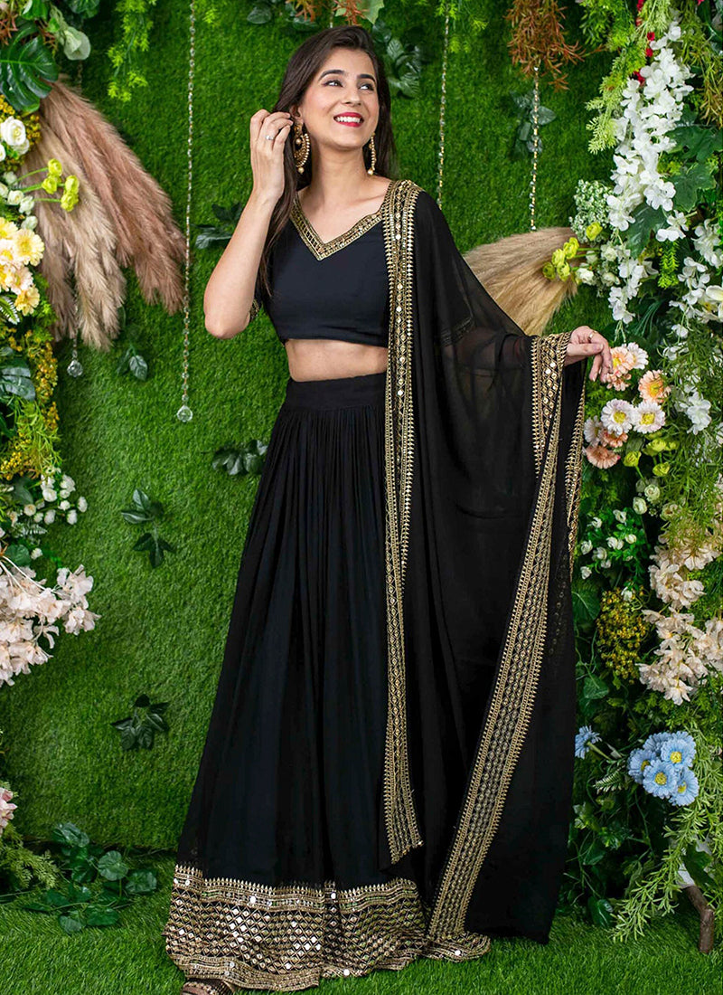 Black Georgette Sequins Festival Wear Lehenga Choli SW488495