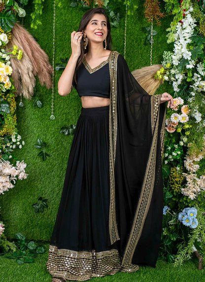 Black Georgette Sequins Festival Wear Lehenga Choli SW488495
