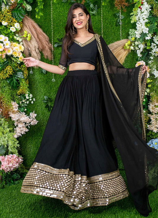 Black Georgette Sequins Festival Wear Lehenga Choli SW488495