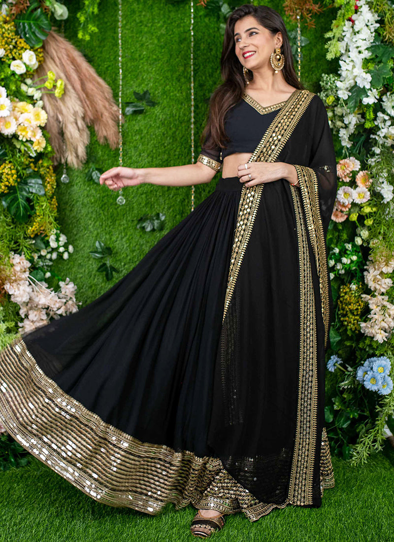 Black Georgette Sequins Festival Wear Lehenga Choli SW488495
