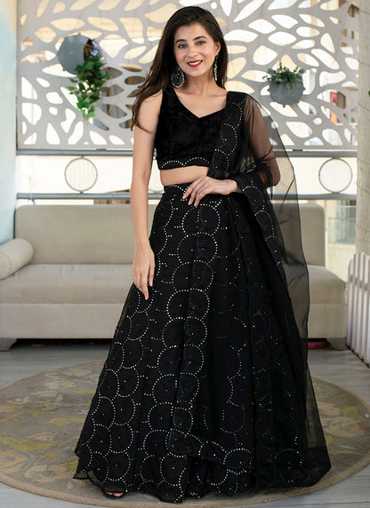 Black Georgette Sequins Festival Wear Lehenga Choli SW153439