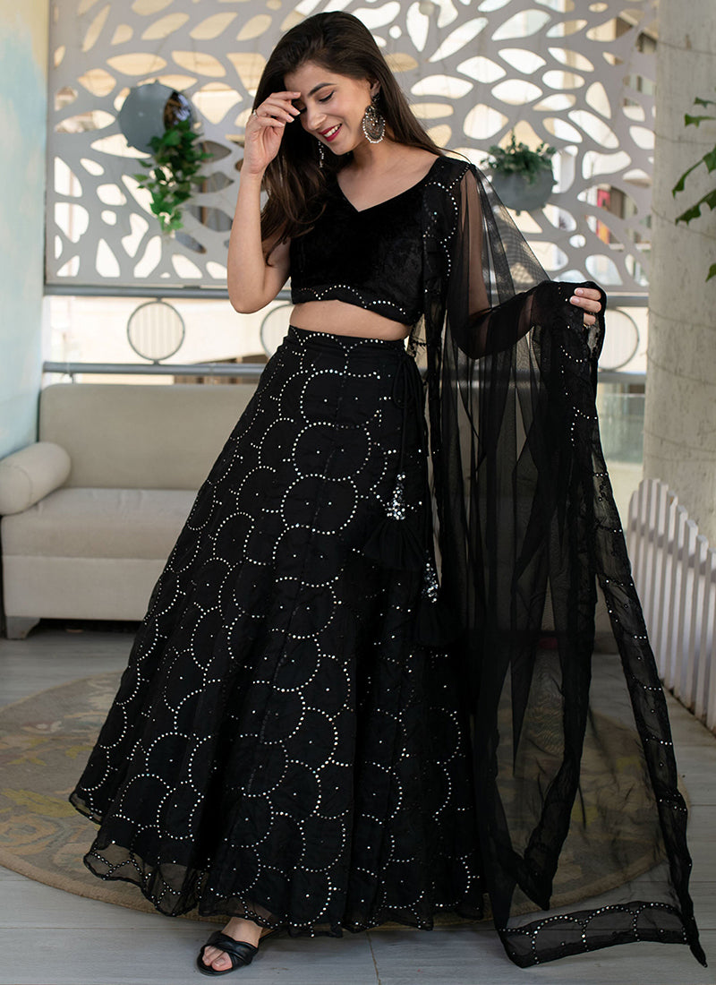 Black Georgette Sequins Festival Wear Lehenga Choli SW153439