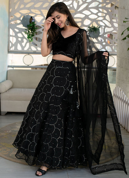 Black Georgette Sequins Festival Wear Lehenga Choli SW153439