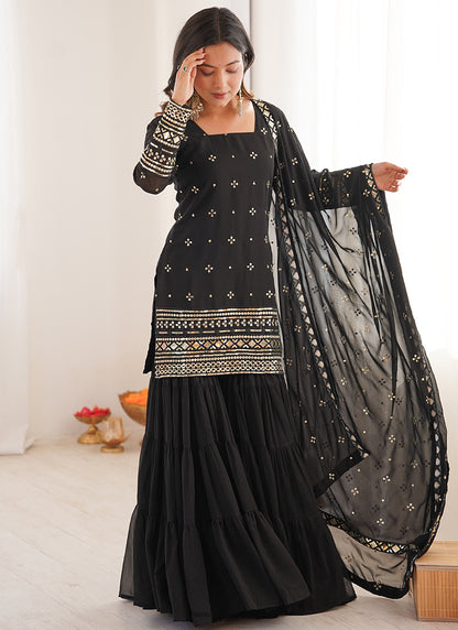 Georgette Black Festival Wear Sequins Work Readymade Sharara Suit 388643