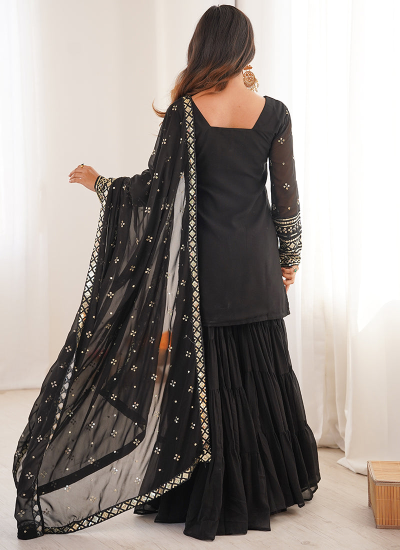 Georgette Black Festival Wear Sequins Work Readymade Sharara Suit 388643