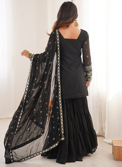 Georgette Black Festival Wear Sequins Work Readymade Sharara Suit 388643